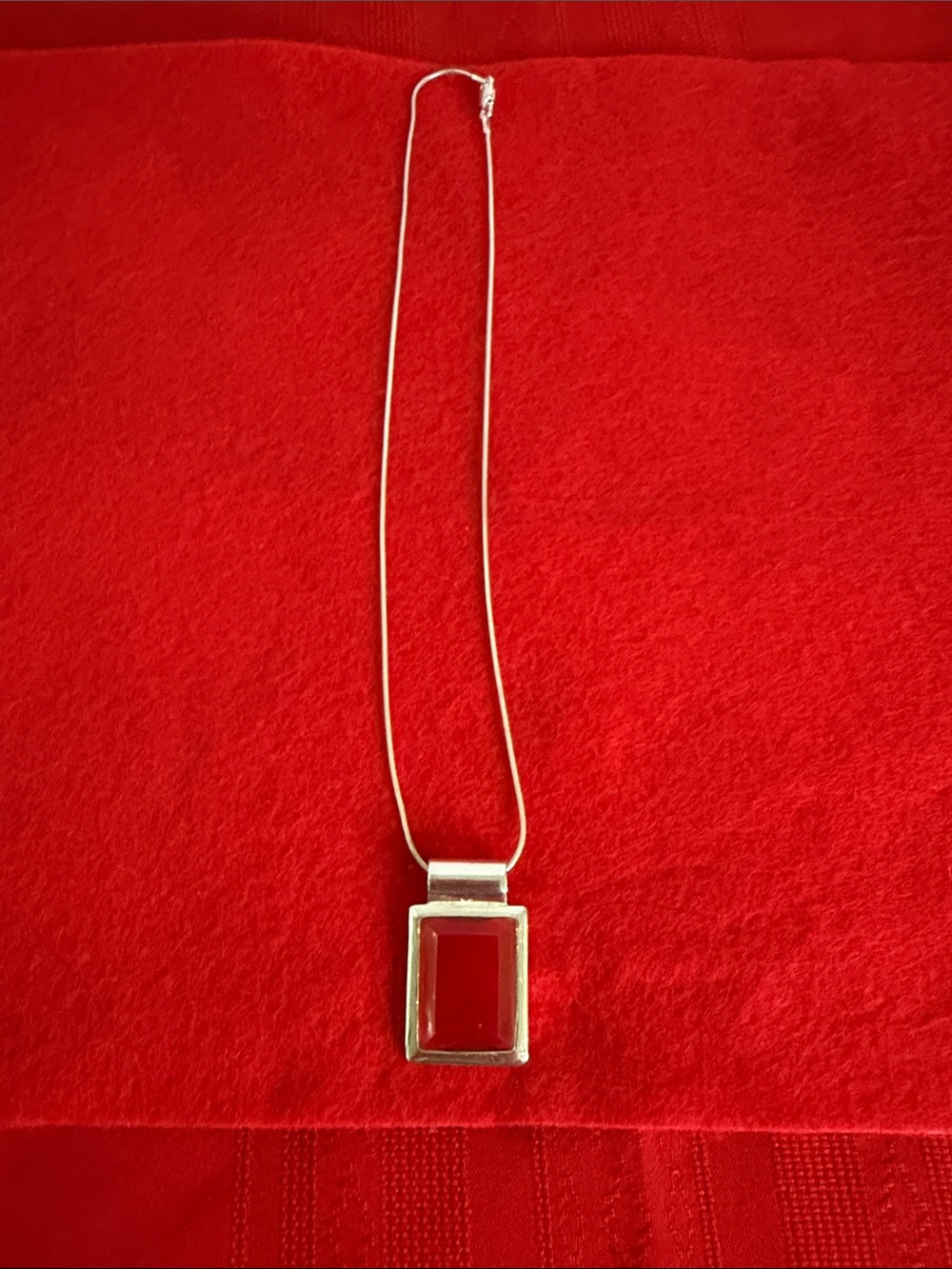925 Silver Made In Italy Necklace w/ Red/Silver Square Slider Pendant